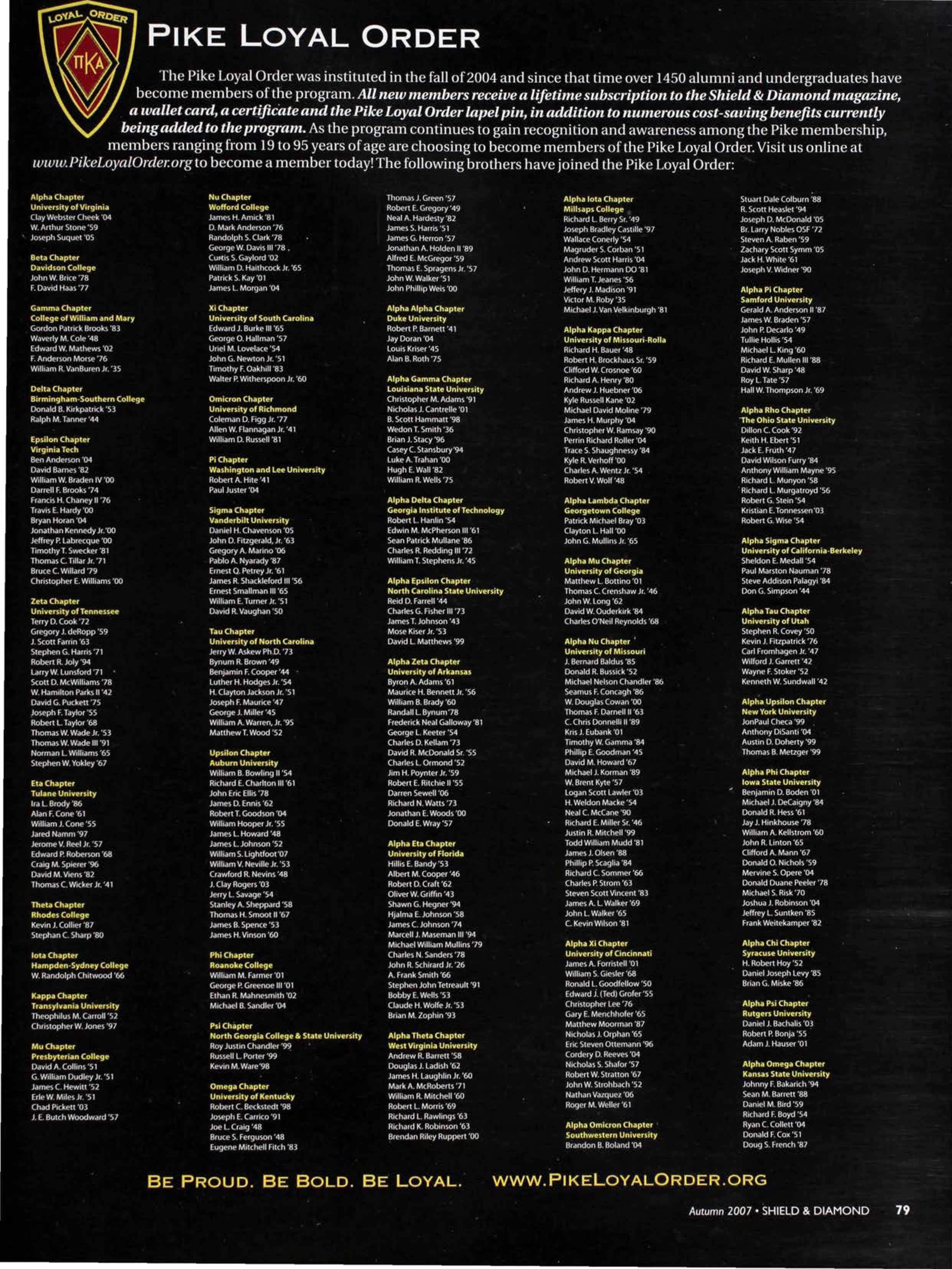 Pike Loyal Order, Autumn 2007